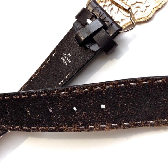 EXPRESS-Black Floral Studded Tooled Leather Belt main image 7